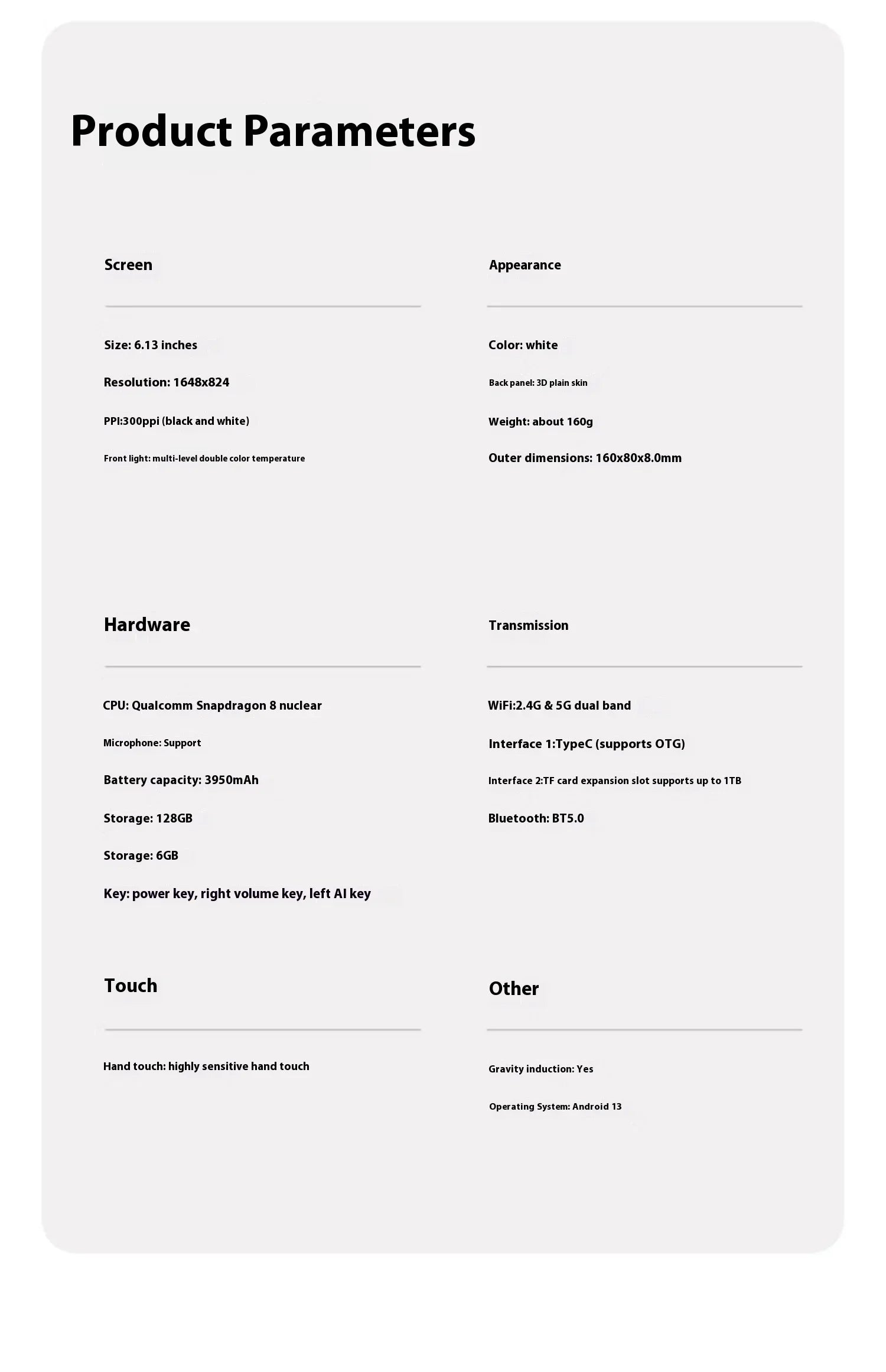 Onxy Boox P6 E-Book Reader Electronic Portable Ink Screen Smart Electronic 6.13inches Paper Eye Protection Ebook Reader Custom